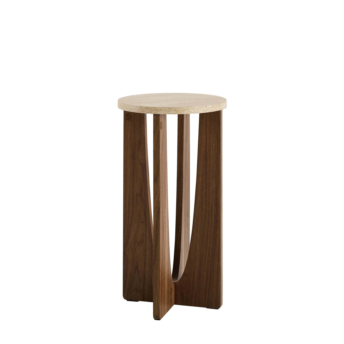 Lana Round Side Table - Mid Wood/ Travertine Effect - DUSK