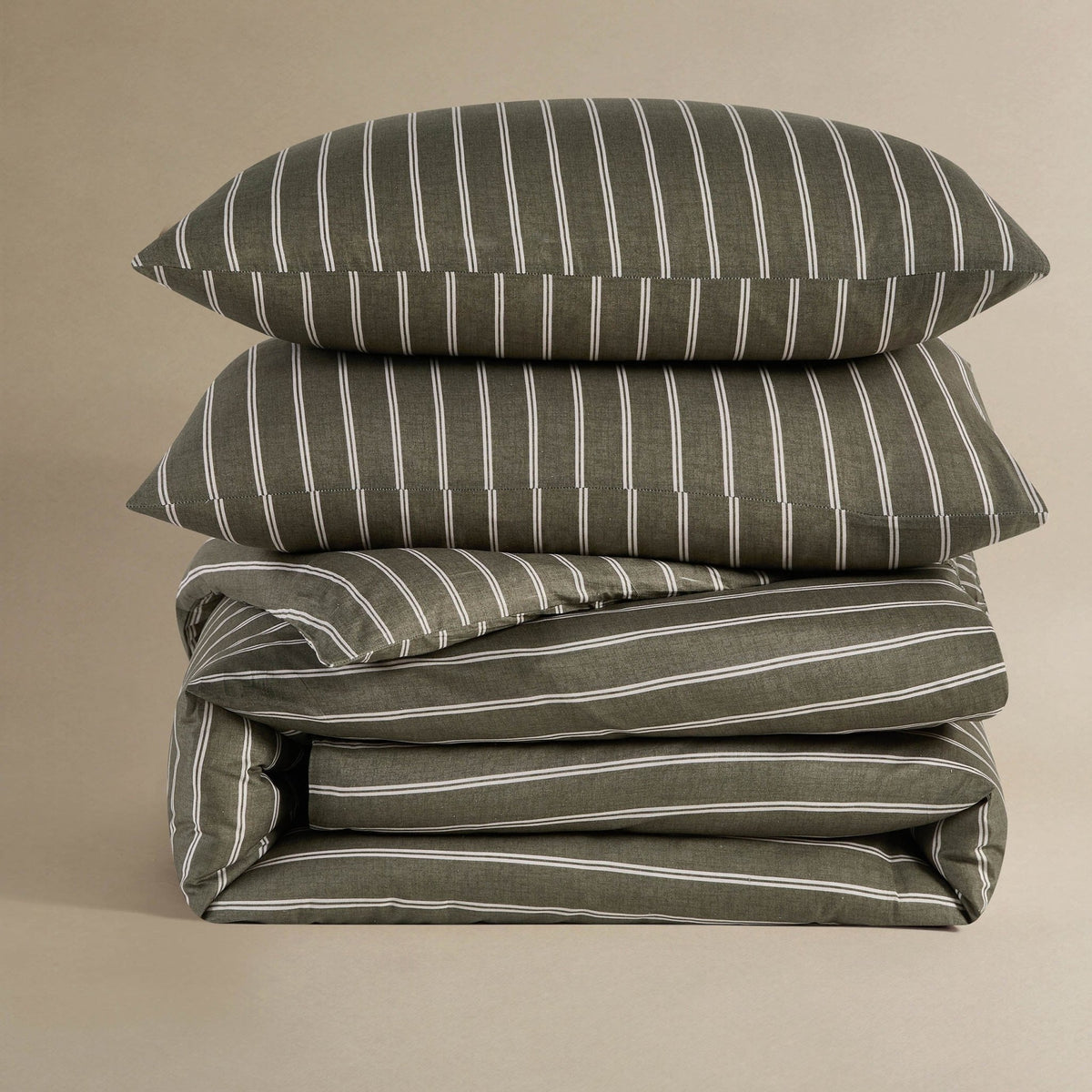 Landon Double Stripe Duvet Cover Set - Forest Green - DUSK