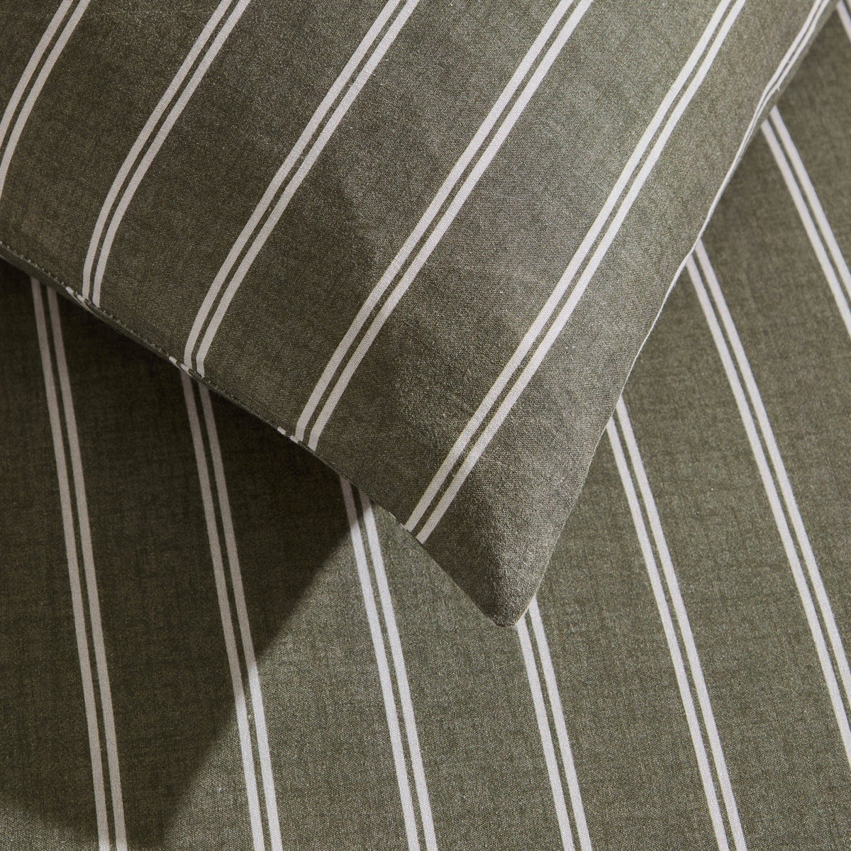 Landon Double Stripe Duvet Cover Set - Forest Green - DUSK
