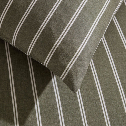 Landon Double Stripe Duvet Cover Set - Forest Green - DUSK