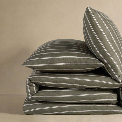 Landon Double Stripe Duvet Cover Set - Forest Green - DUSK