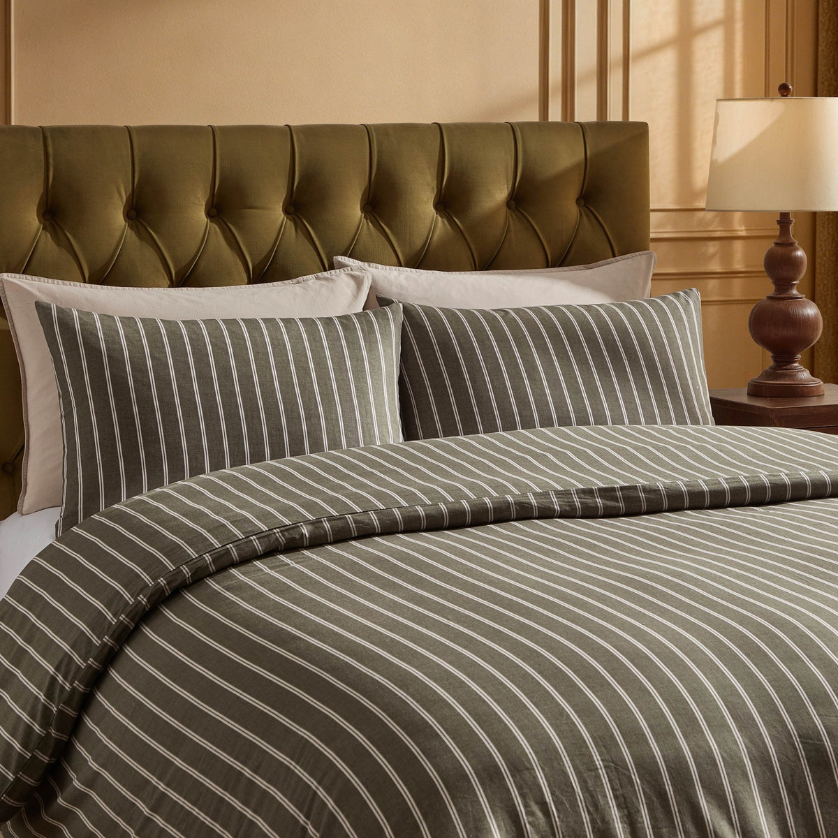 Landon Double Stripe Duvet Cover Set - Forest Green - DUSK
