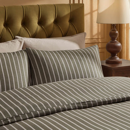 Landon Double Stripe Duvet Cover Set - Forest Green - DUSK