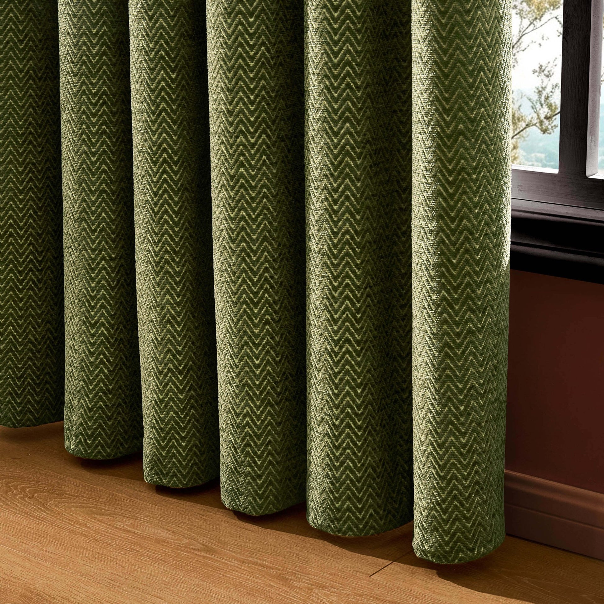 Large Herringbone Pattern Eyelet Curtains - Green - DUSK