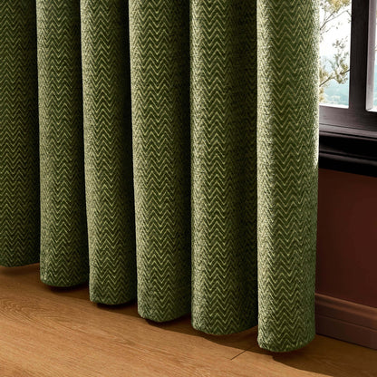 Large Herringbone Pattern Eyelet Curtains - Green - DUSK