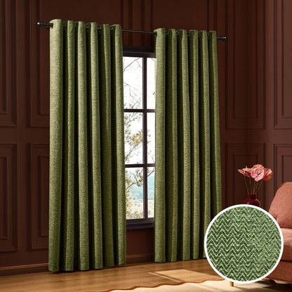 Large Herringbone Pattern Eyelet Curtains - Green - DUSK