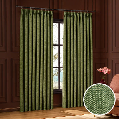 Large Herringbone Pattern Pencil Pleat Curtains - Green - DUSK