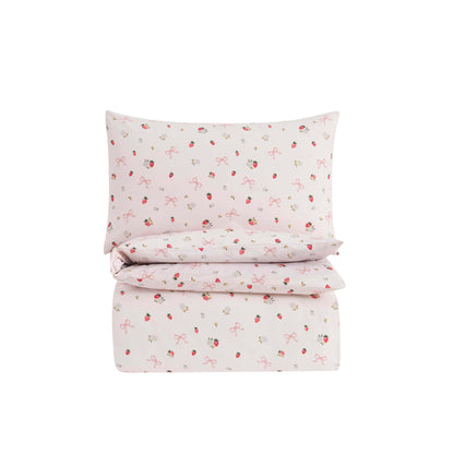 Layla 100% Cotton Strawberry Duvet Cover & Pillowcase set - Pink - DUSK