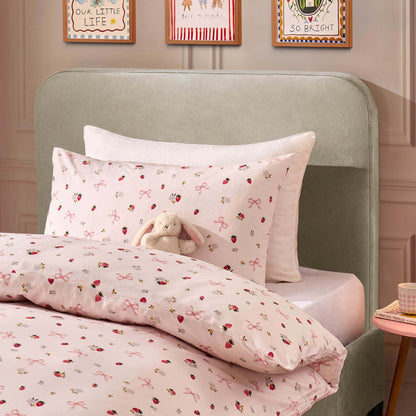 Layla 100% Cotton Strawberry Duvet Cover & Pillowcase set - Pink - DUSK