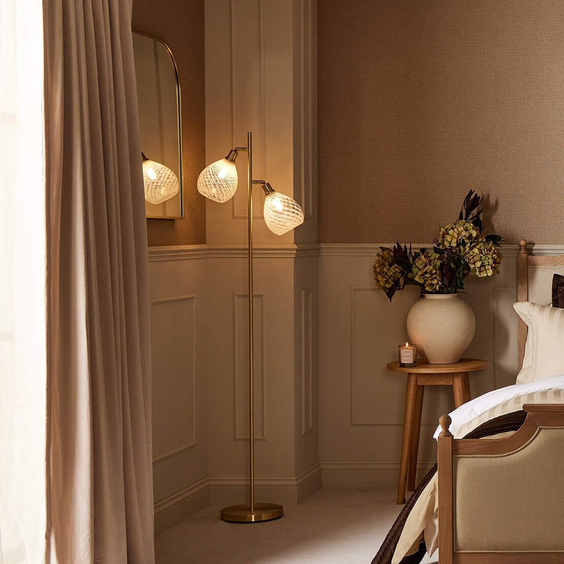 Layla Glass Shade Floor Lamp - Gold - DUSK