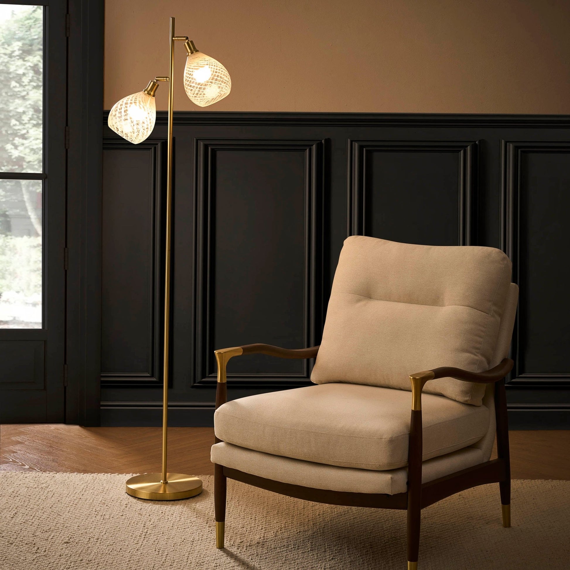 Layla Glass Shade Floor Lamp - Gold - DUSK