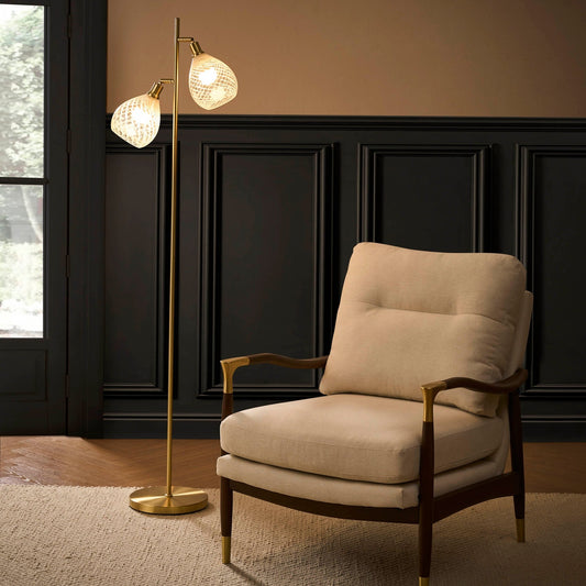 Layla Glass Shade Floor Lamp - Gold - DUSK