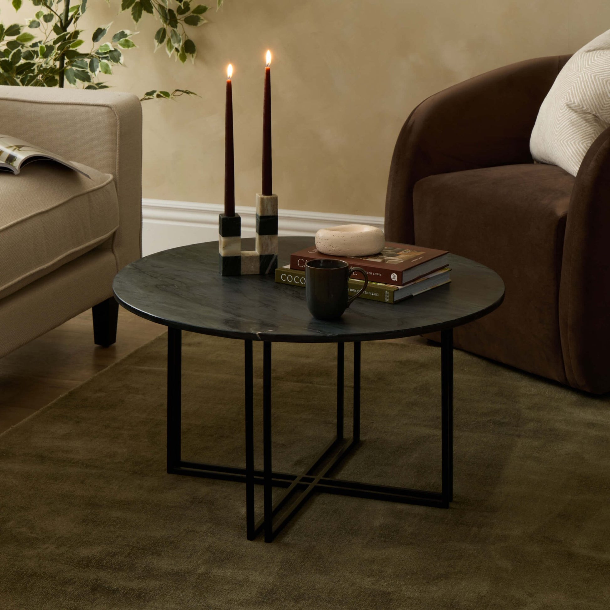 Leana Round Coffee Table - Dark Marble - DUSK
