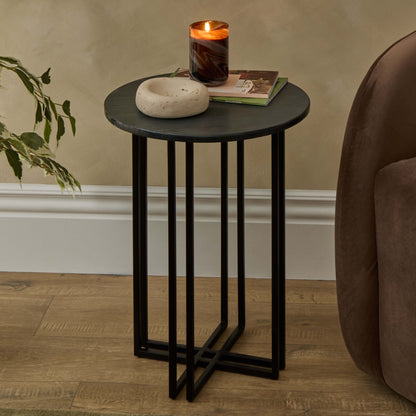 Leana Round Side Table - Dark Marble - DUSK