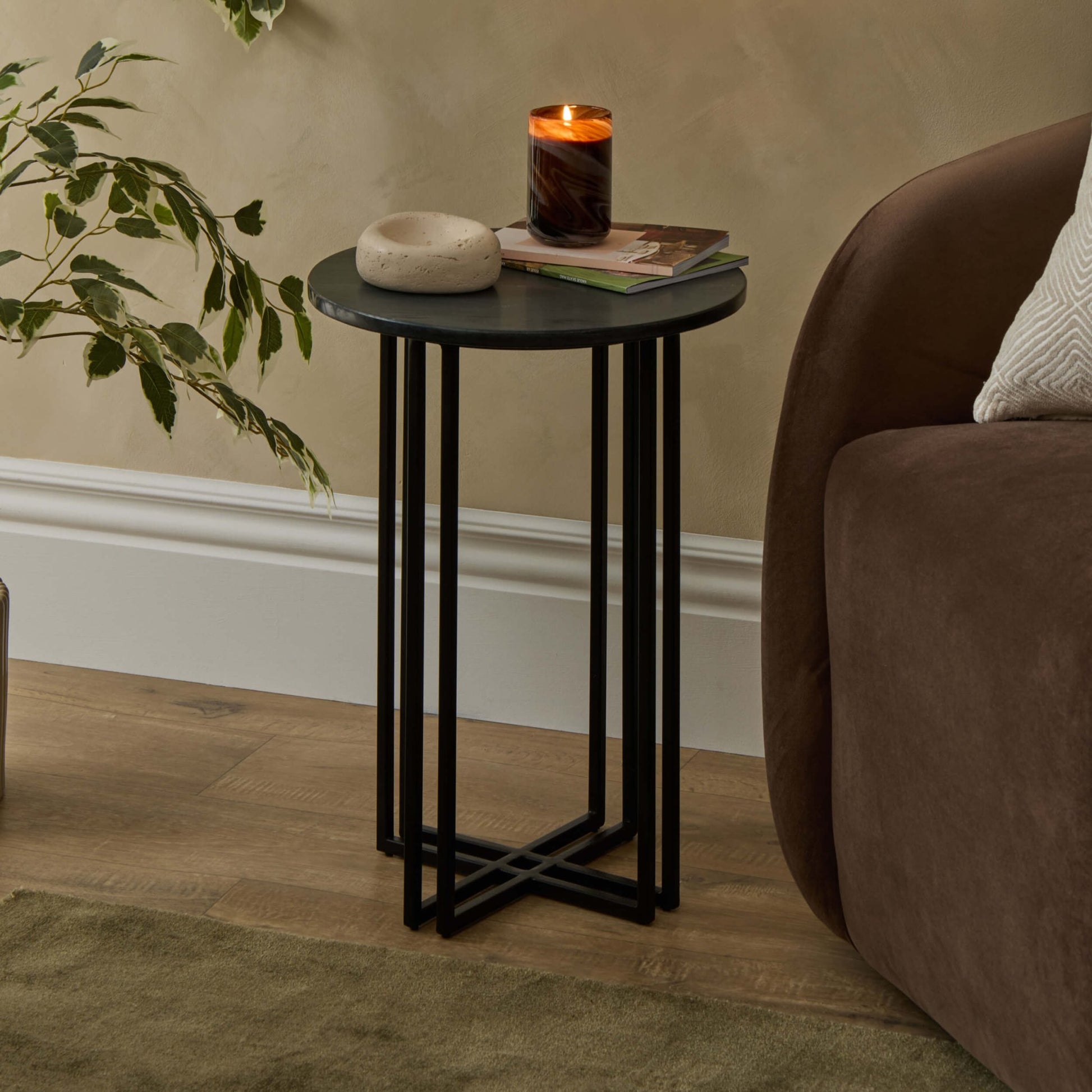 Leana Round Side Table - Dark Marble - DUSK