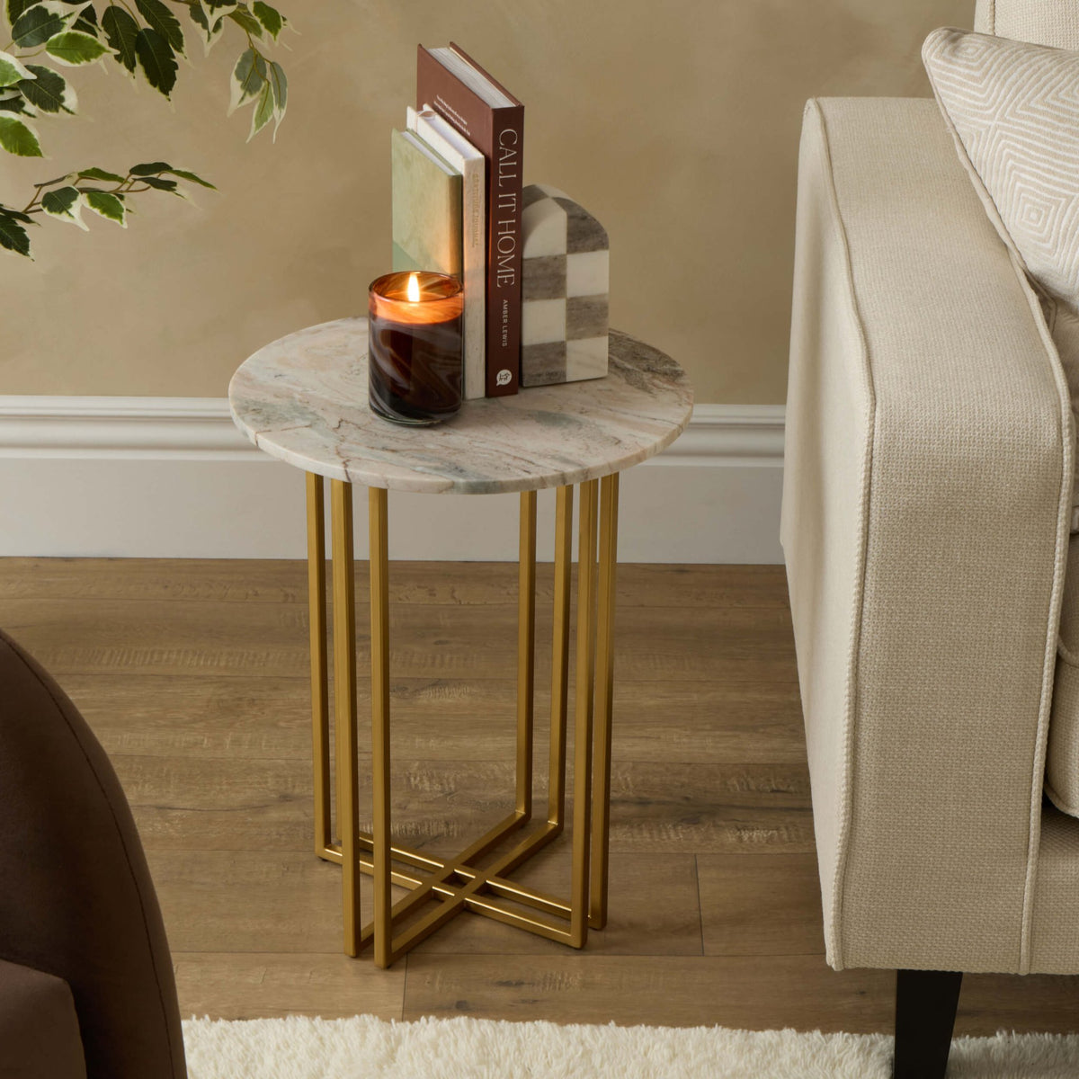 Leana Round Side Table - Marble - DUSK