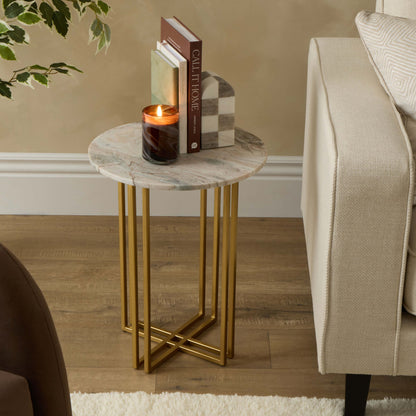 Leana Round Side Table - Marble - DUSK