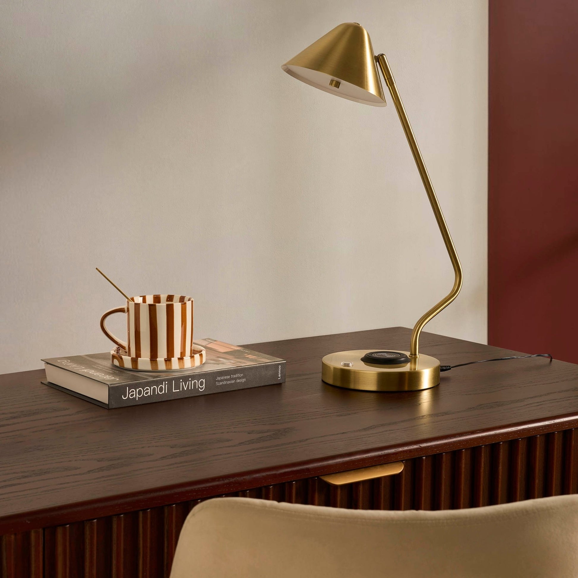 LED Desk Lamp with Phone Charging Station - Gold - DUSK