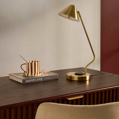 LED Desk Lamp with Phone Charging Station - Gold - DUSK