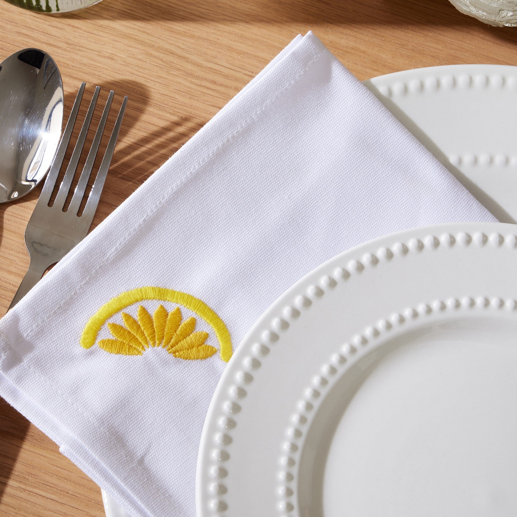 Lemons Embroidered Napkins - Set of 4 - DUSK