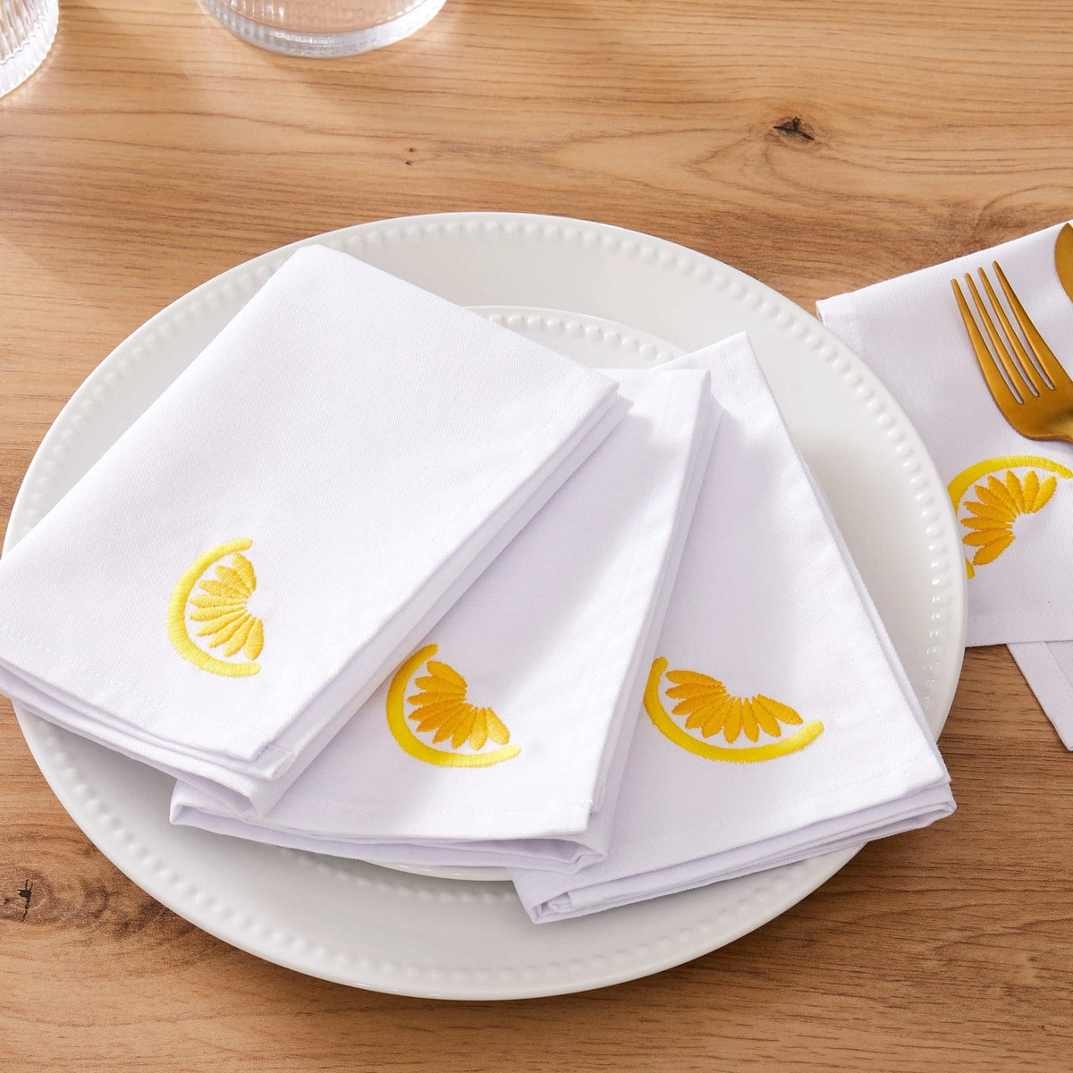Lemons Embroidered Napkins - Set of 4 - DUSK