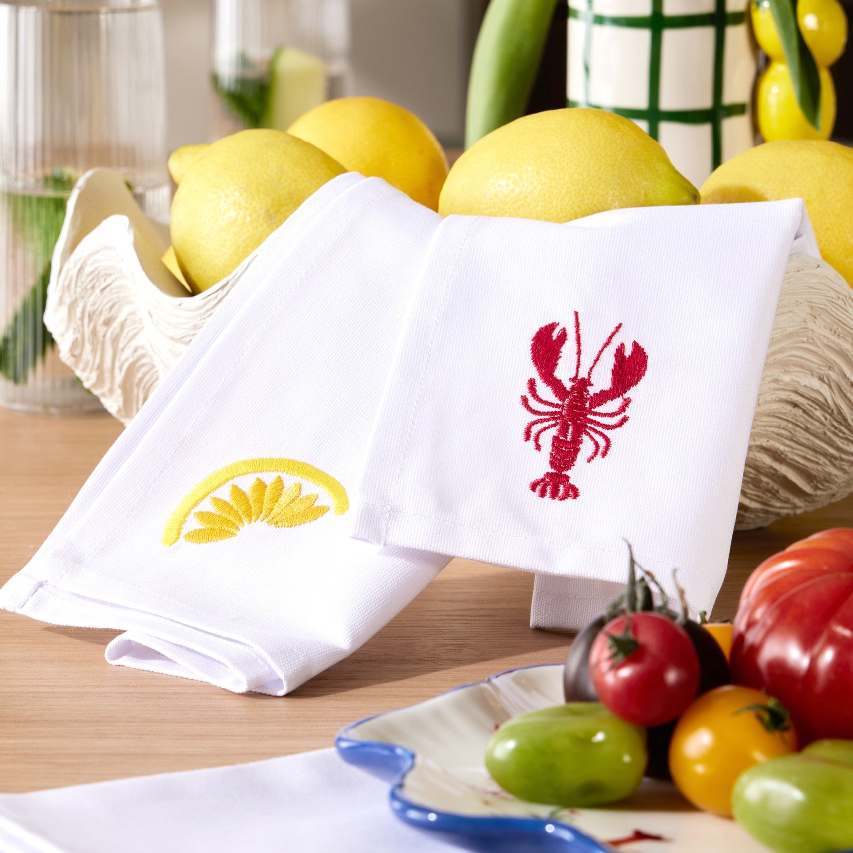 Lemons Embroidered Napkins - Set of 4 - DUSK