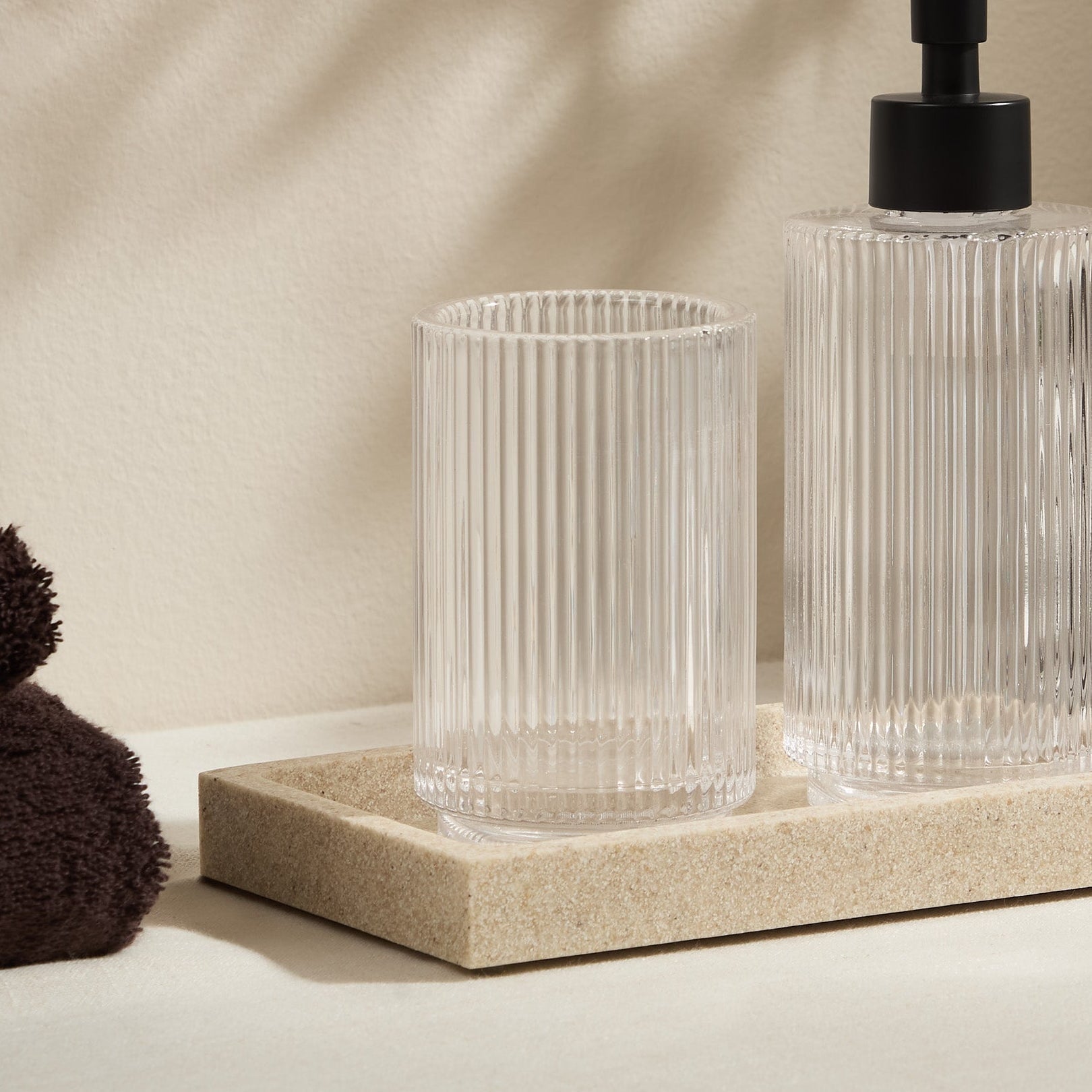 Lena Ribbed Glass Tumbler - Clear - DUSK