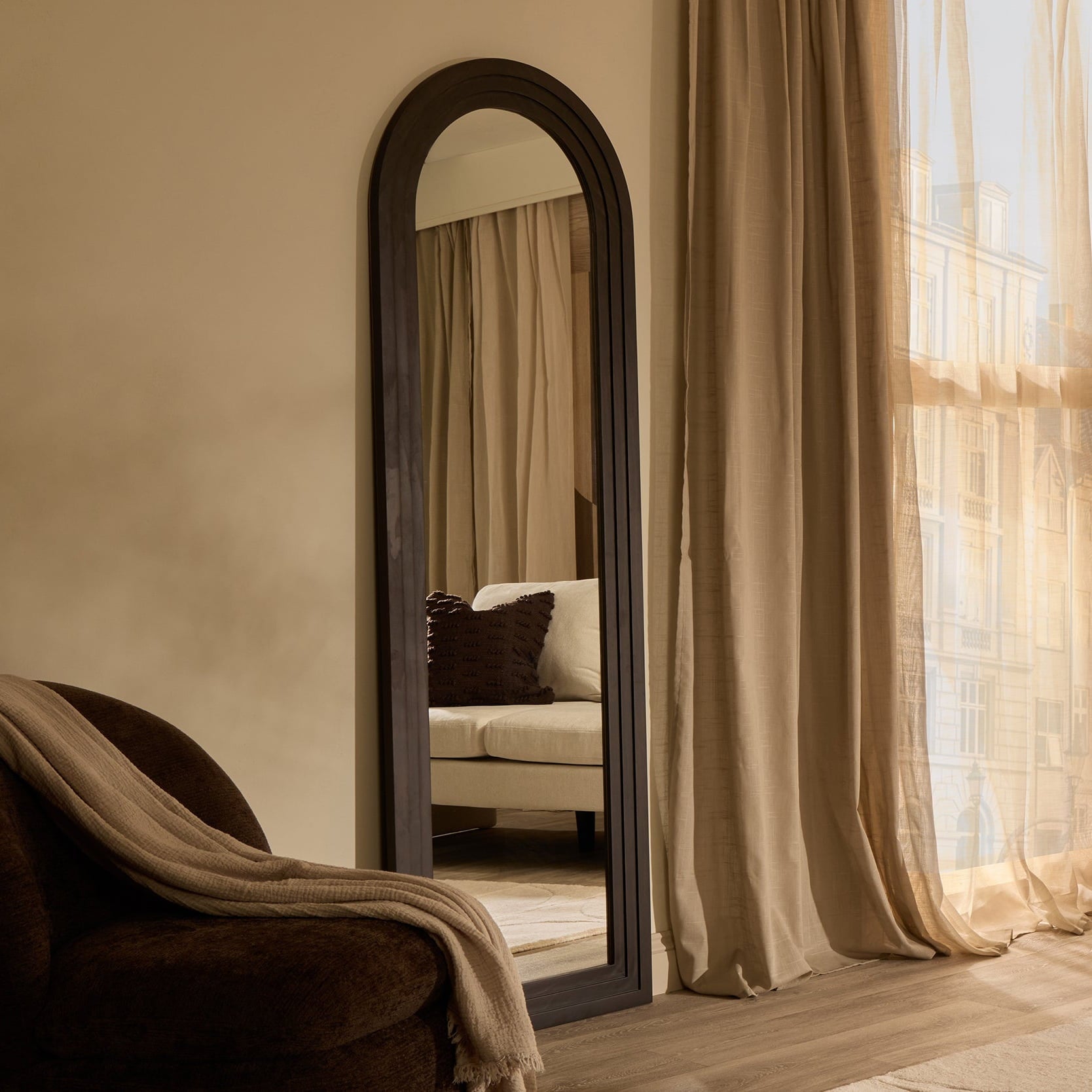 Lennon Arched Full Length Wood Mirror - Walnut - DUSK