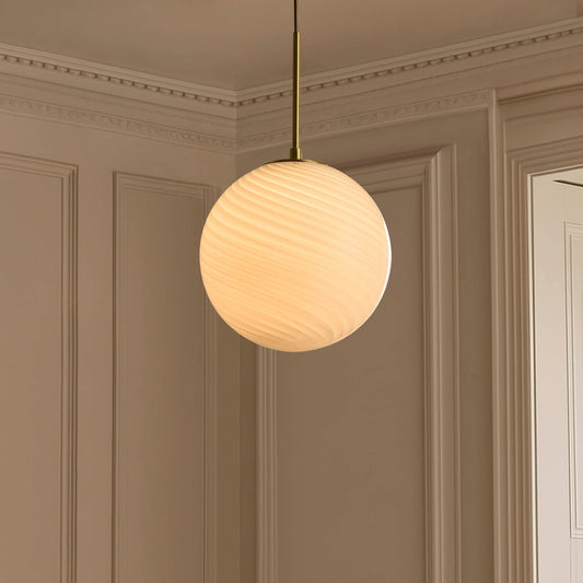 Leo Swirl Glass Fitted Ceiling Pendant - White/Clear - DUSK