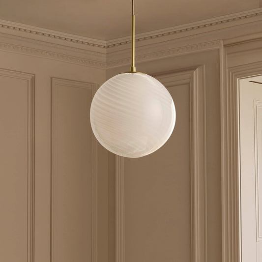 Leo Swirl Glass Fitted Ceiling Pendant - White/Clear - DUSK