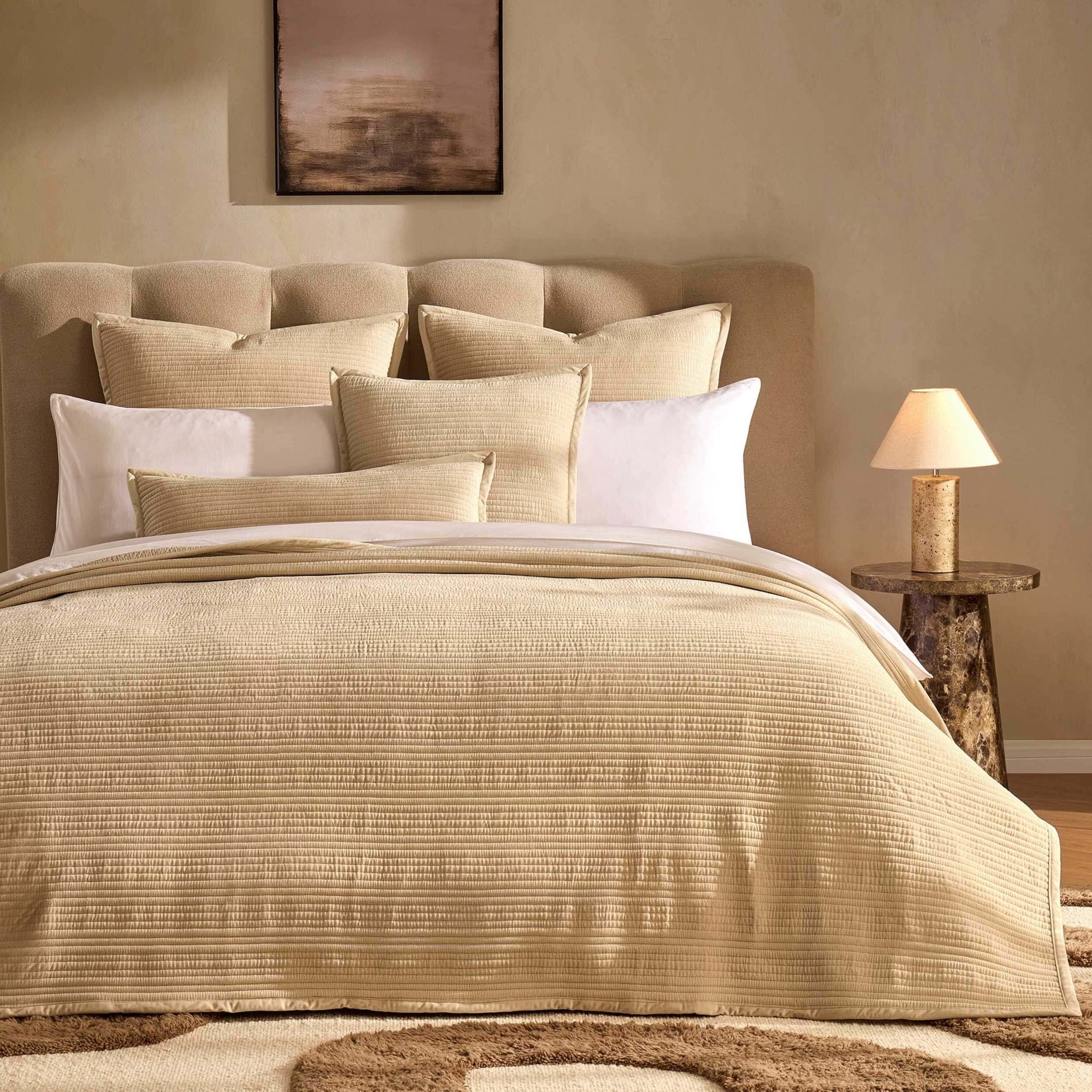 Leona Luxury Quilted Velvet Bedspread - Champagne - DUSK