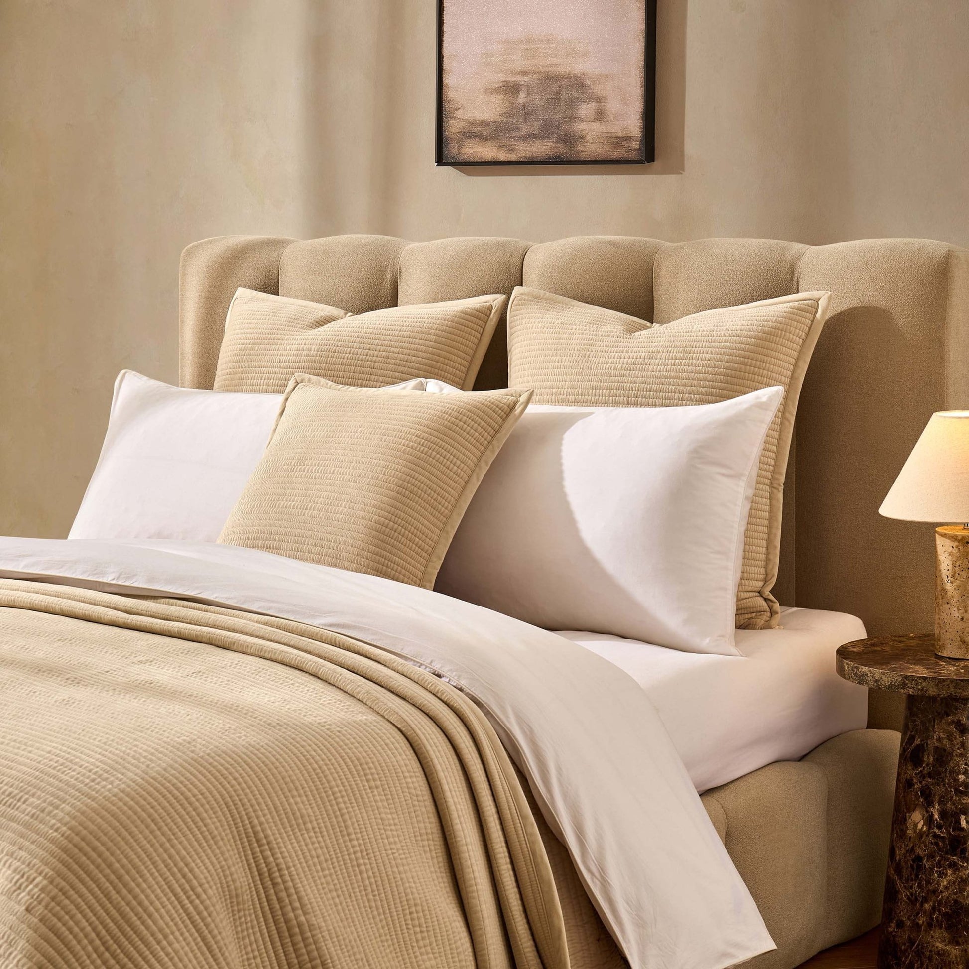 Leona Luxury Quilted Velvet Bedspread - Champagne - DUSK