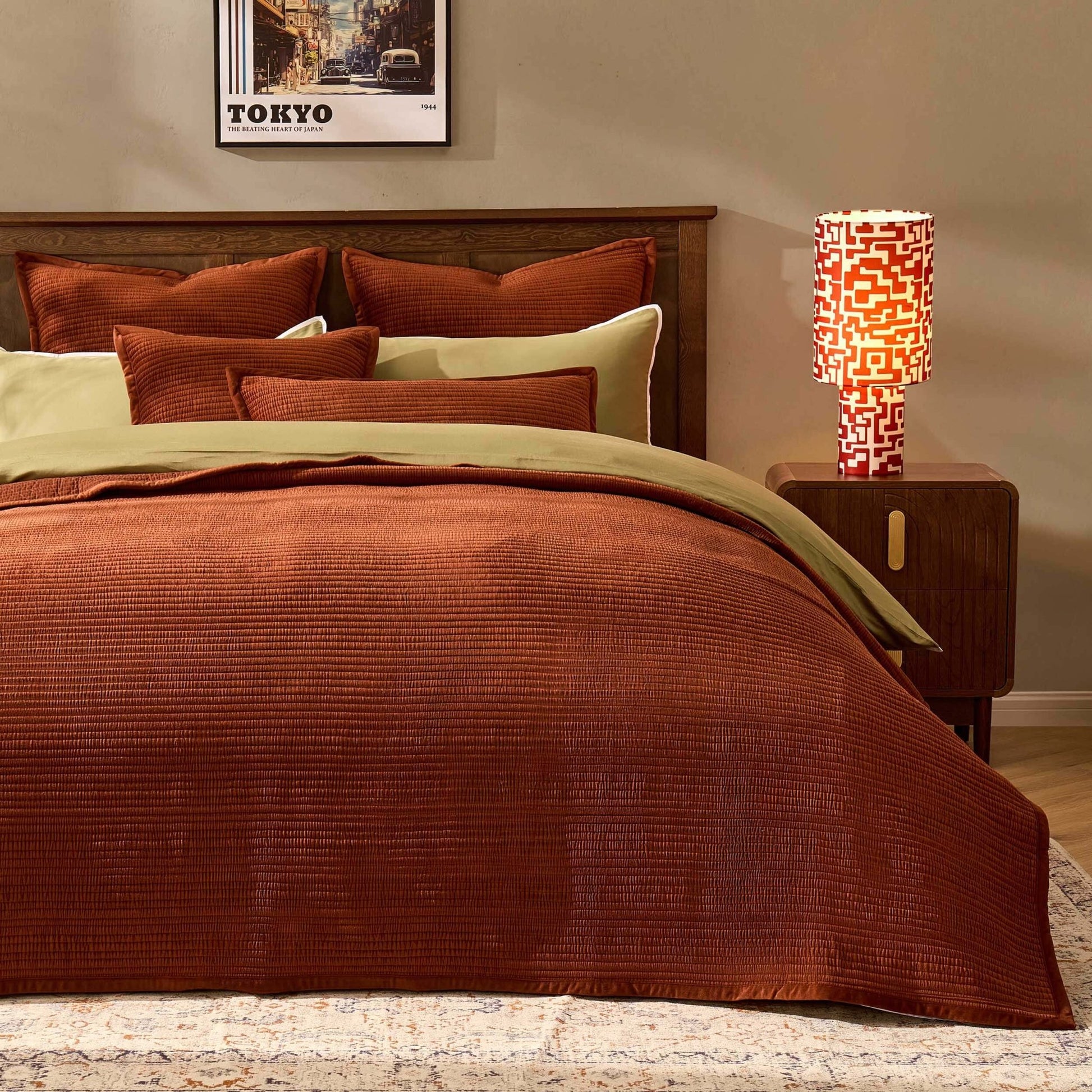 Leona Luxury Quilted Velvet Bedspread - Rust - DUSK