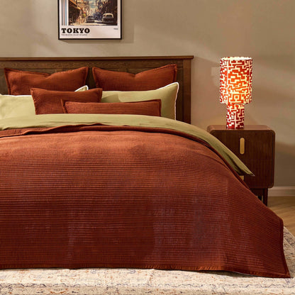 Leona Luxury Quilted Velvet Bedspread - Rust - DUSK