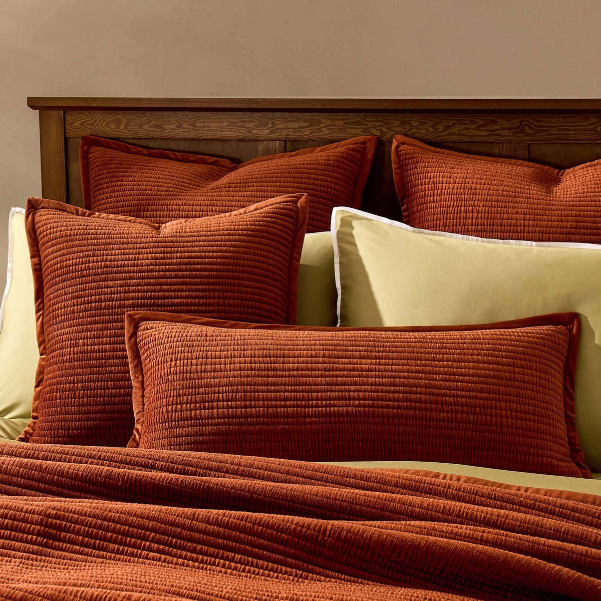 Leona Luxury Quilted Velvet Cushion Cover - Rust - DUSK