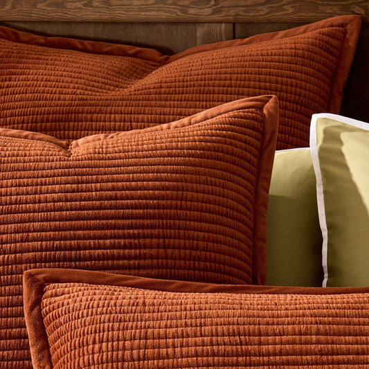 Leona Luxury Quilted Velvet Cushion Cover - Rust - DUSK
