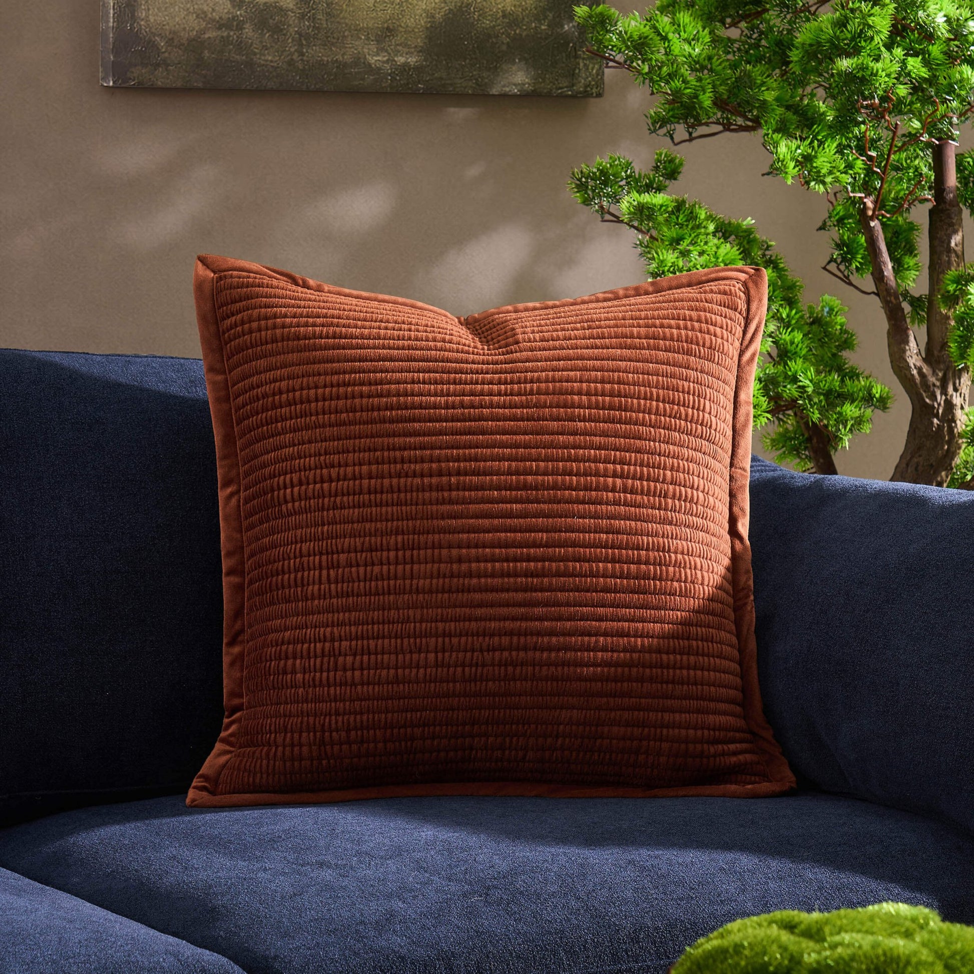 Leona Luxury Quilted Velvet Sofa Cushion Cover - Rust - DUSK