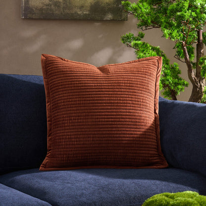 Leona Luxury Quilted Velvet Sofa Cushion Cover - Rust - DUSK