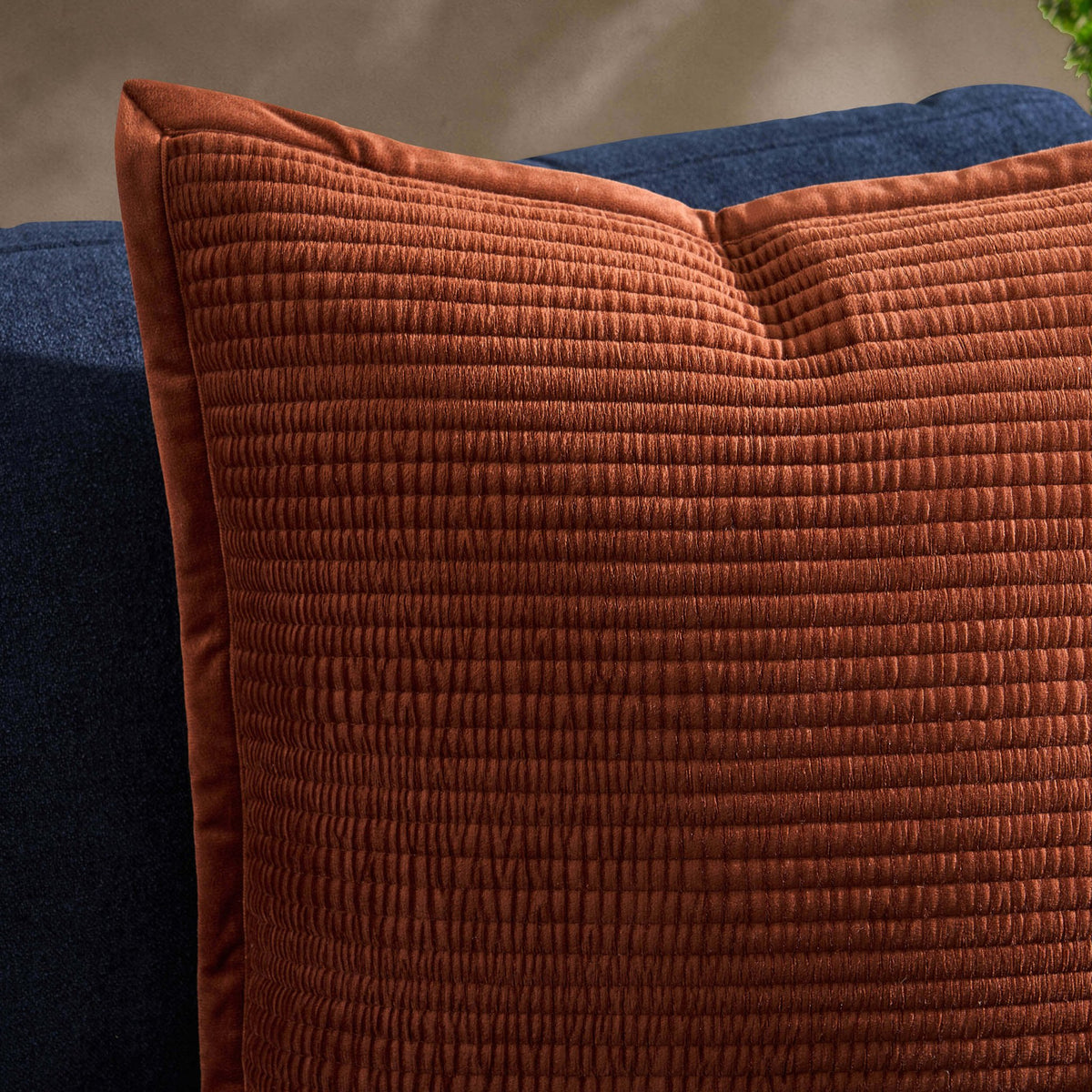 Leona Luxury Quilted Velvet Sofa Cushion Cover - Rust - DUSK