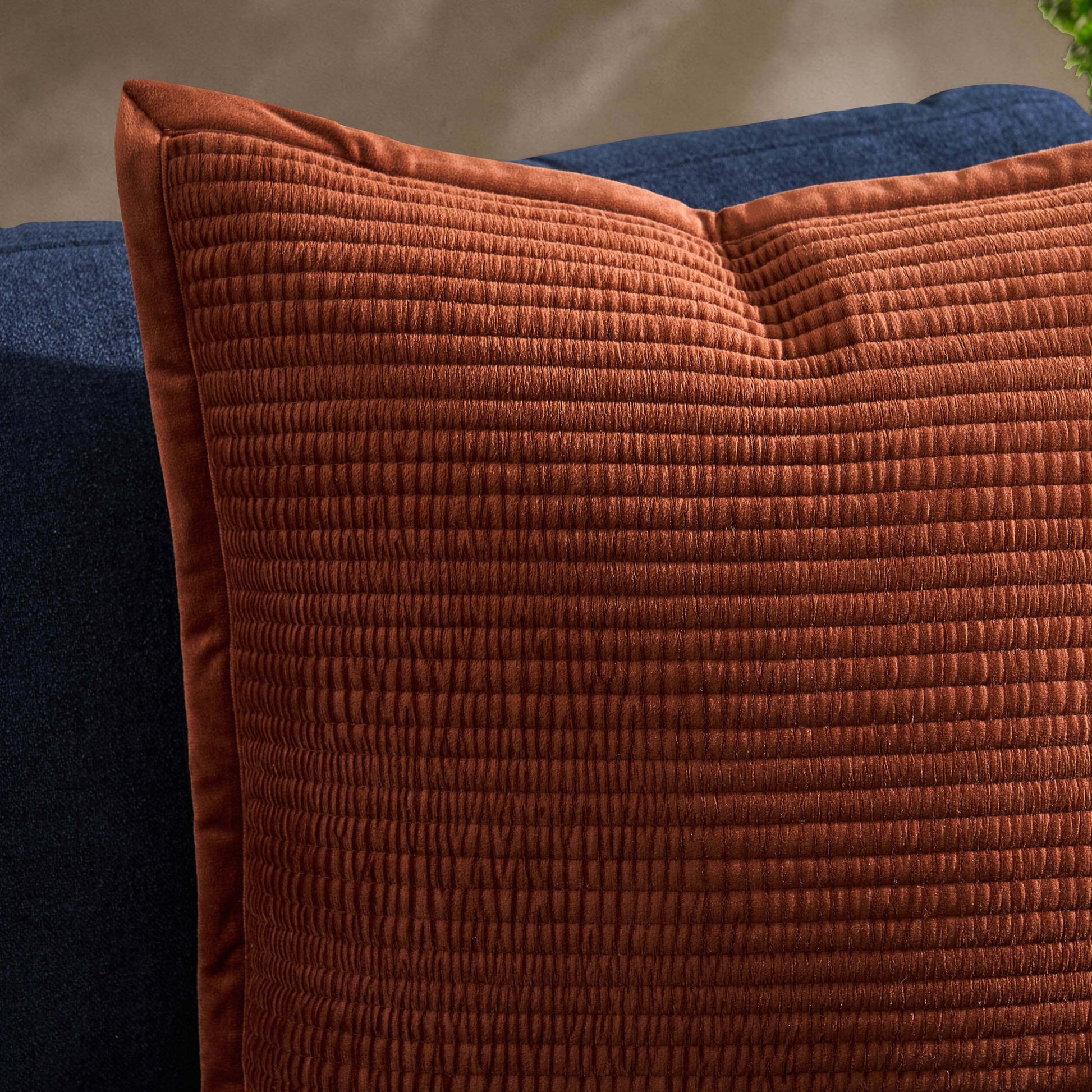 Leona Luxury Quilted Velvet Sofa Cushion Cover - Rust - DUSK