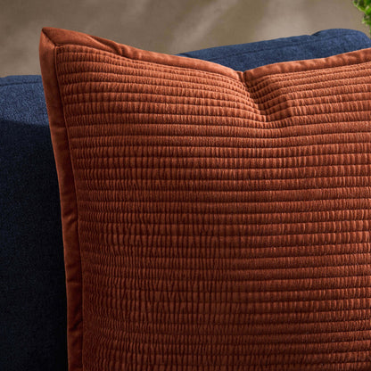 Leona Luxury Quilted Velvet Sofa Cushion Cover - Rust - DUSK