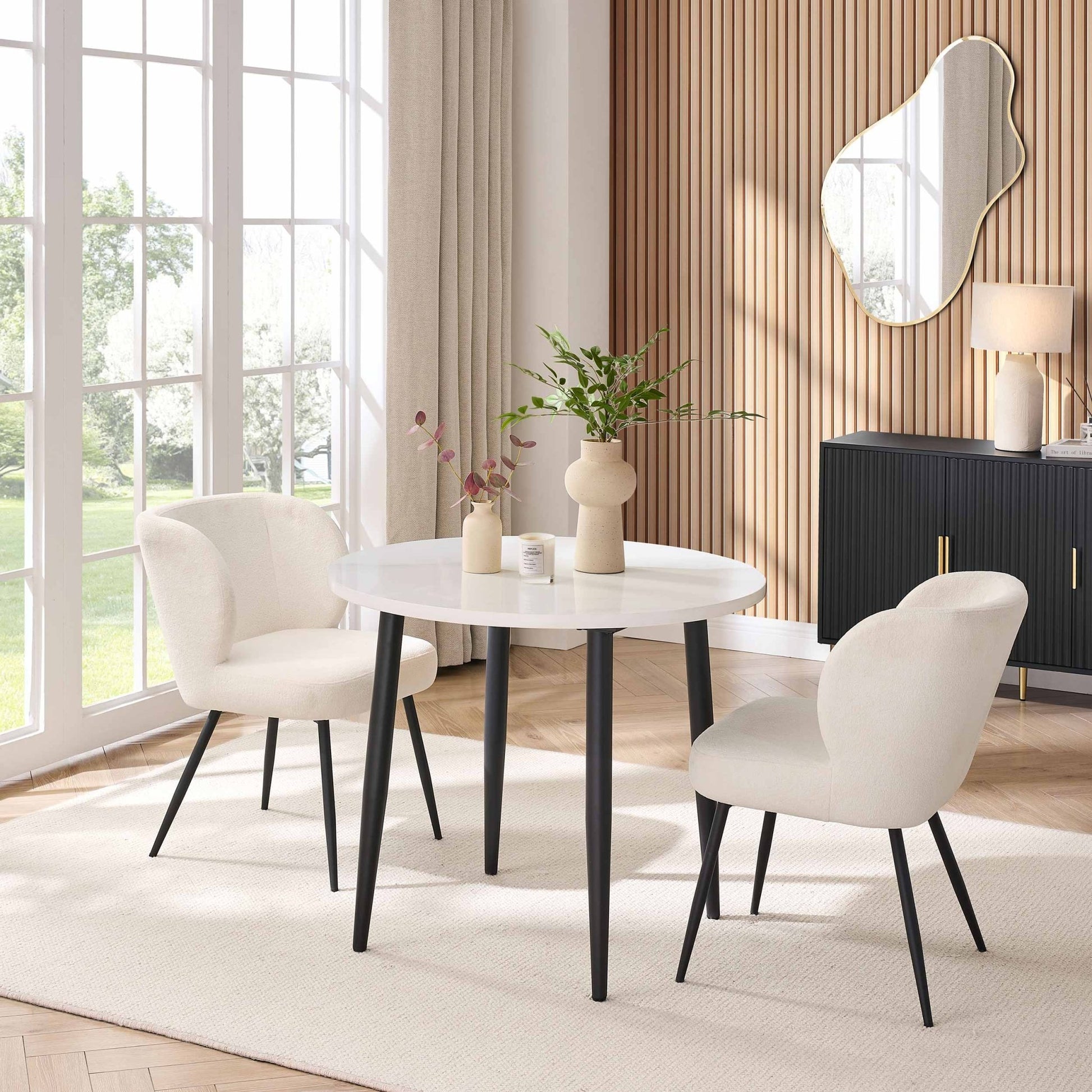 Lila Marble Effect 90cm Seater Dining Table - White - DUSK