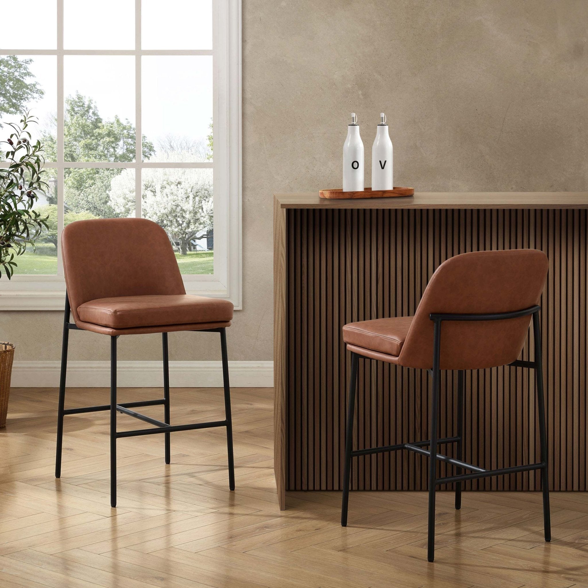 Rylandeen - Barstool (Set of 2) - Light Brown / Dark Brown