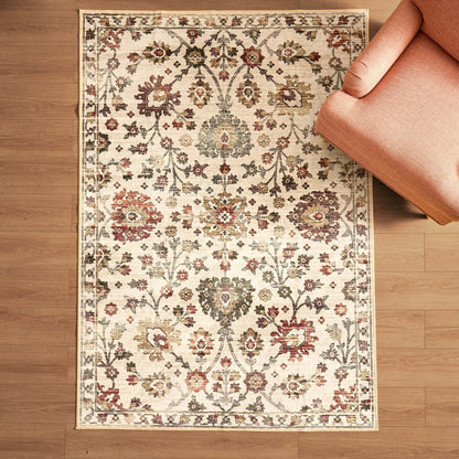 Lily Traditional Floral Rug - Natural/ Multi - DUSK