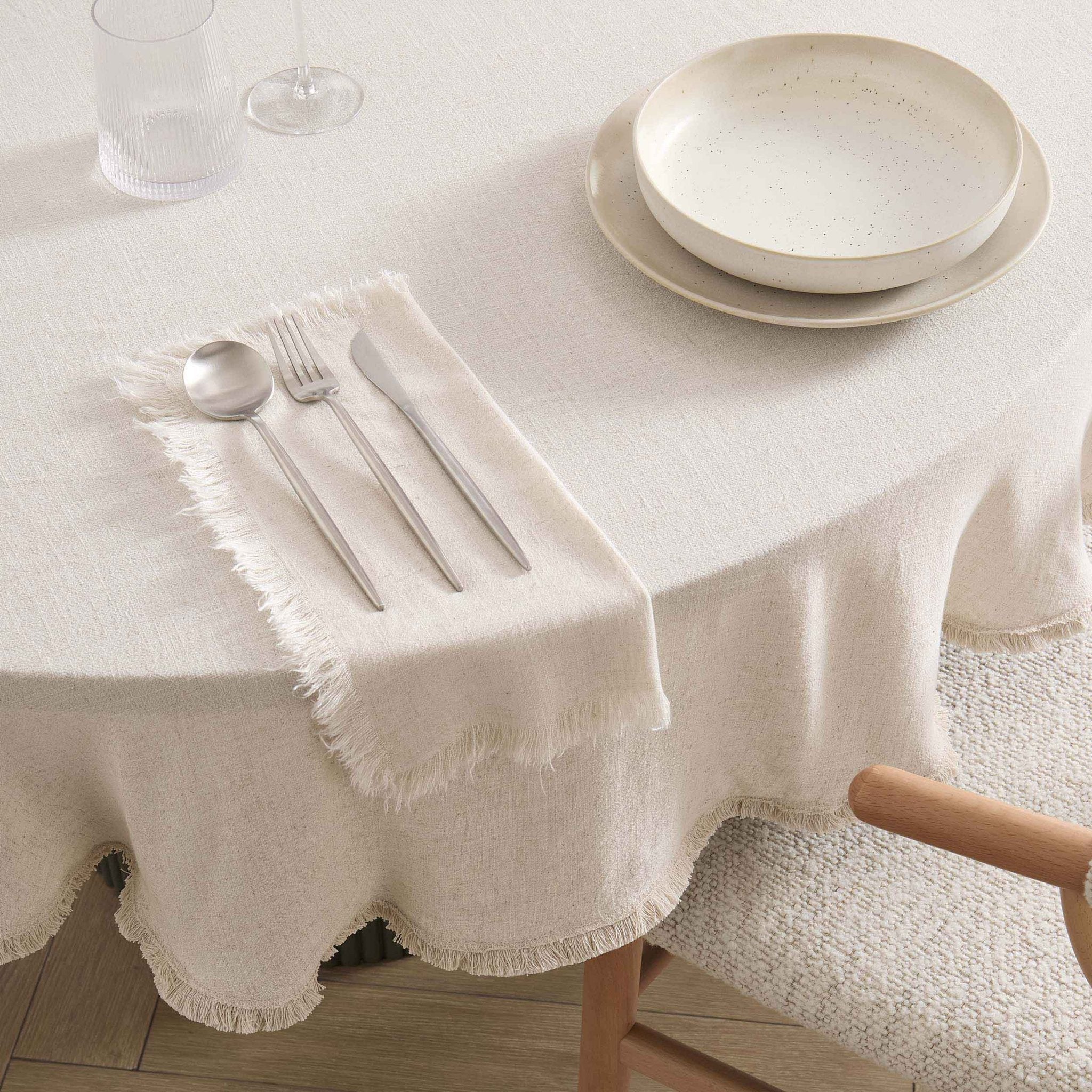 Dressing Table Rug Round Linen Blend Round Tablecloth - Sand – DUSK
