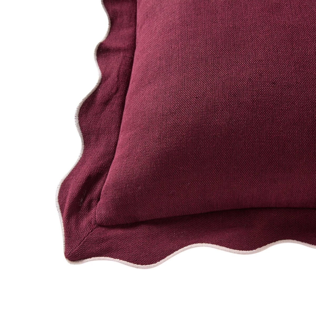 Linen Blend Scallop Edge Cushion Cover - Burgundy/Pink - DUSK