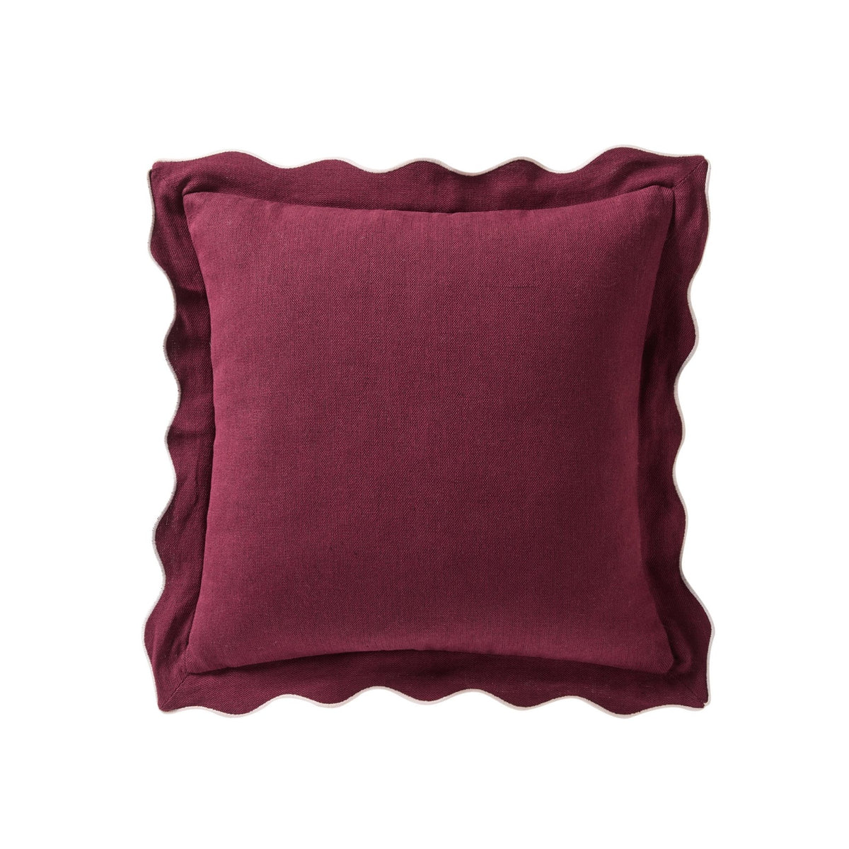 Linen Blend Scallop Edge Cushion Cover - Burgundy/Pink - DUSK