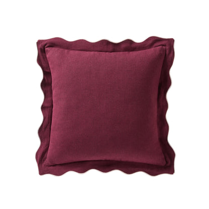 Linen Blend Scallop Edge Cushion Cover - Burgundy/Pink - DUSK