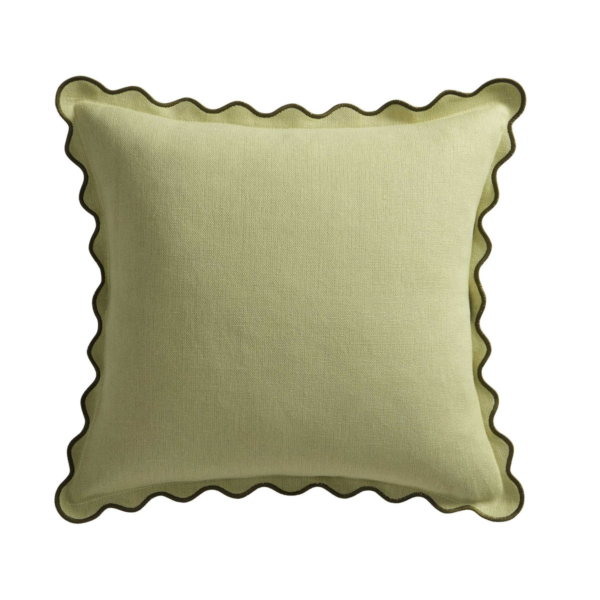 Linen Blend Scallop Edge Cushion Cover - Green - DUSK