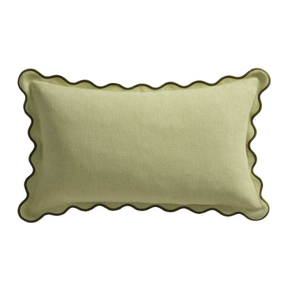 Linen Blend Scallop Edge Cushion Cover - Green - DUSK